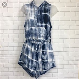 NWT BeBop Blue Tie Dye Hooded Romper Size Medium